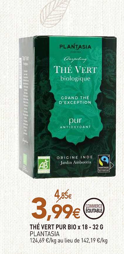 thé vert pur bio x18 - 32 g plantasia