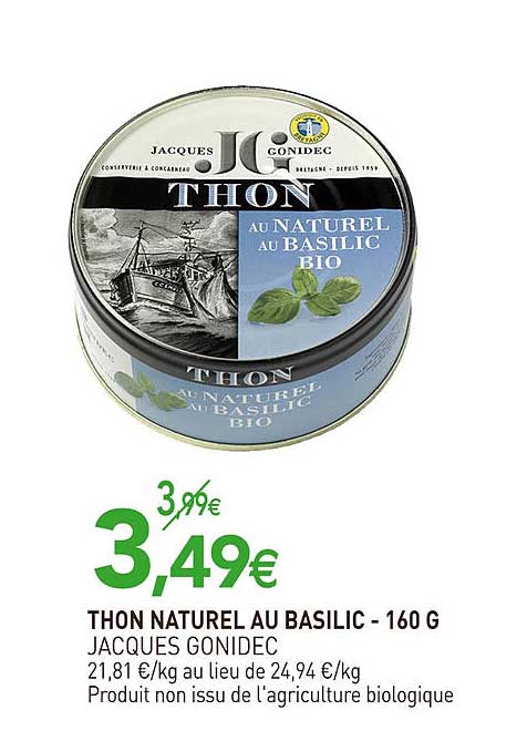 thon naturel au basilic jacques gonidec - 160 g