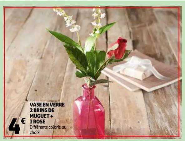Vase En Verre 2 Brins De Muguet + 1 Rose