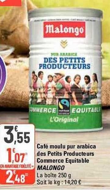 café moulu pur arabica des petits producteurs commerce équitable malongo