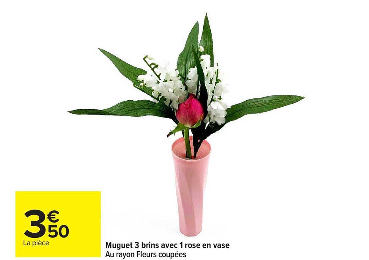 muguet 3 brins avec 1 rose en vase