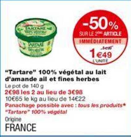 "tartare" 100% végétal au lait d'amande ail et fines herbes
