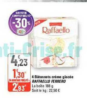 4 Bâtonnets Crème Glacée Raffaello Ferrero