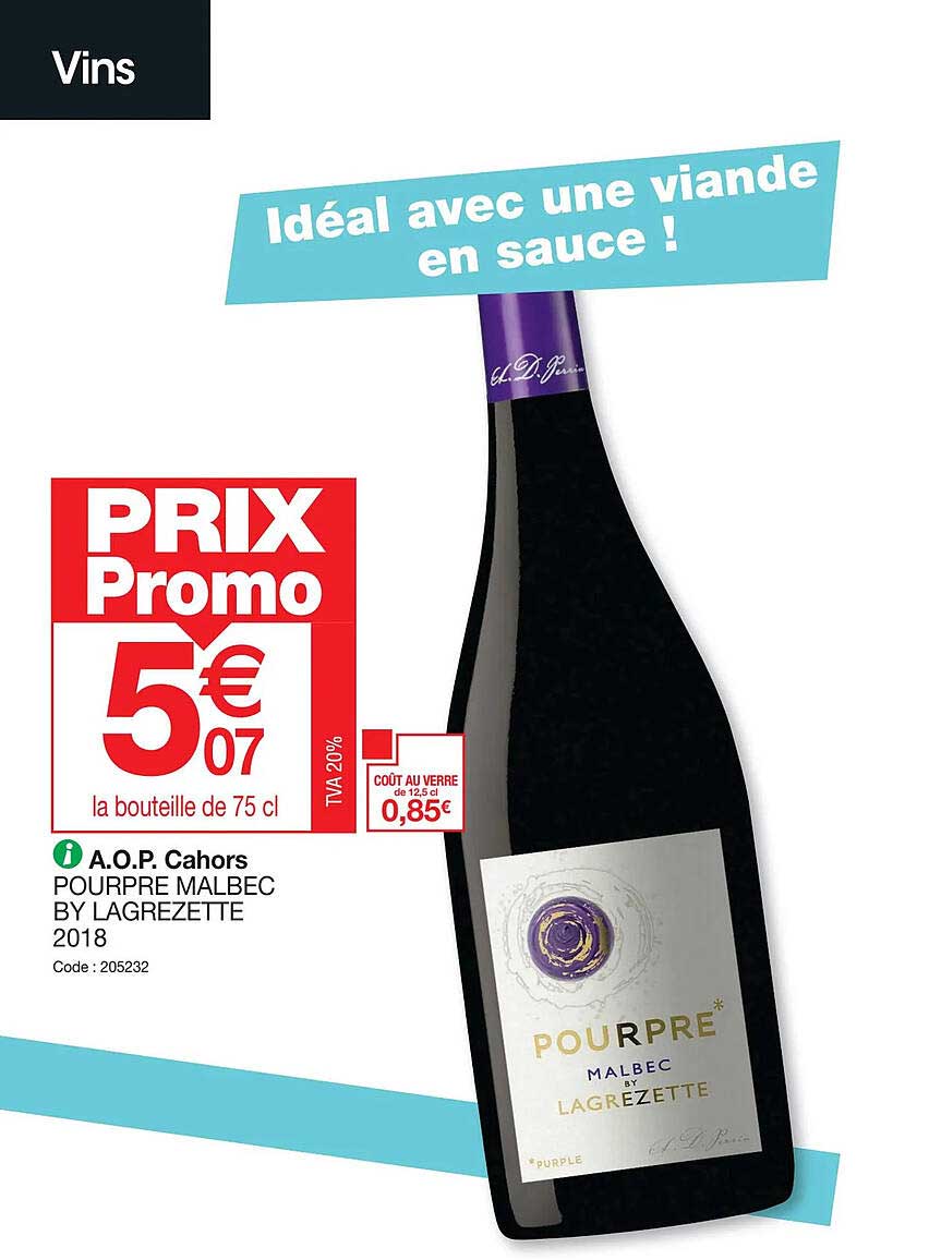a.o.p. cahors pourpre malbec by lagrezette 2018
