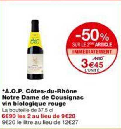 a.o.p. côtes-du-rhône notre dame de cousignac vin biologique rouge