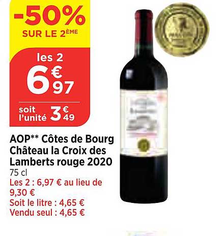 aop côtes de bourg château la croix des lamberts rouge 2020