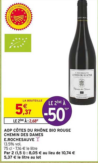 aop côtes du rhône bio rouge chemin des dames e.rochesauve