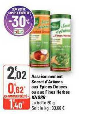 assaisonnement secret d'arômes aux épices douces ou aux fines herbes knorr