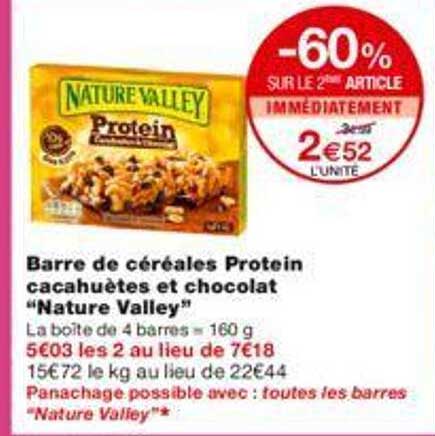 barre de céréales protein cacahuètes et chocolat "nature valley"