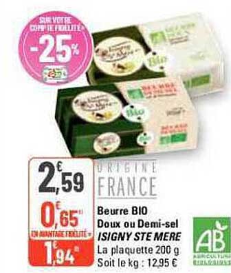 beurre bio doux ou demi-sel isigny ste mère