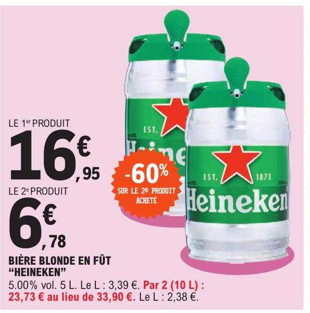 Bière Blonde En Fût "heineken" -60% Sur Le 2e Produit Acheté