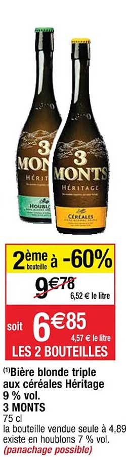 bière blonde triple aux céréales héritages 9% vol. 3 monts 2ème bouteille à -60%