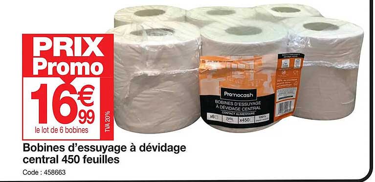 bobines d'essuyage à dévidage central 450 feuilles