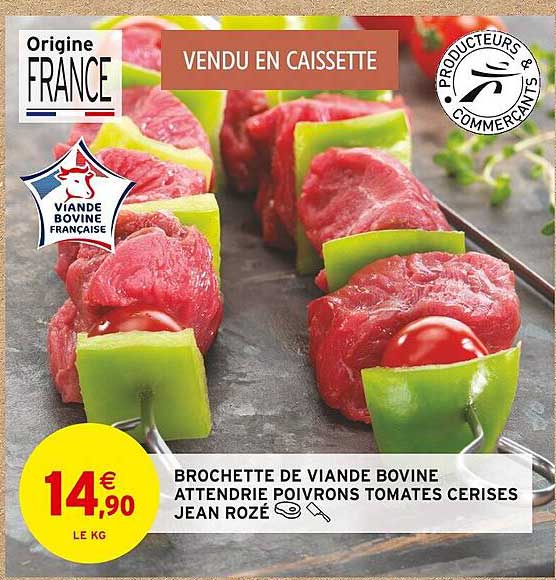 brochette de viande bovine attendrie poivrons tomates cerises jean rozé