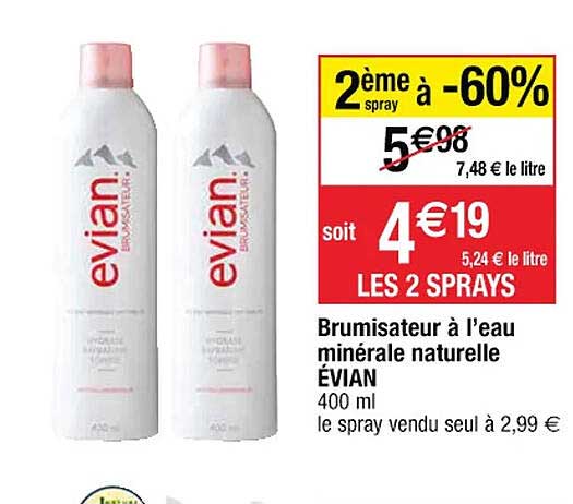 brumisateur à l'eau minérale naturelle évian 2ème spray à -60%
