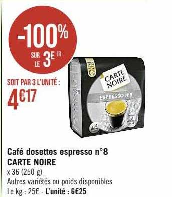 café dosettes espresso n°8 carte noire