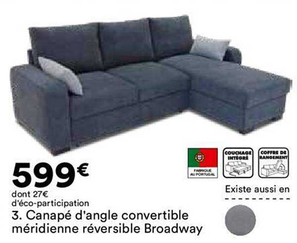 Canapé D'angle Convertible Méridienne Réversible Broadway