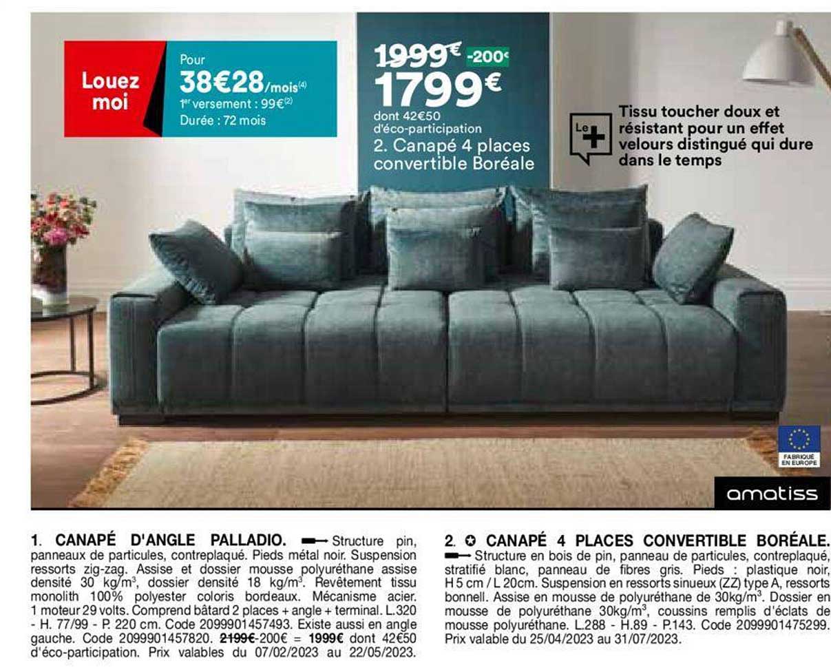 Canapé Places Convertible Boréale