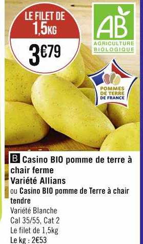 casino bio pomme de terre à chair ferme variété allians ou casino bio pomme de terre à chair tendre