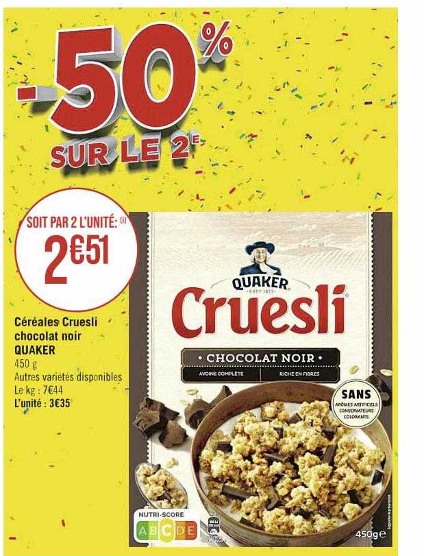 Céréales Cruesli Chocolat Noir Quaker