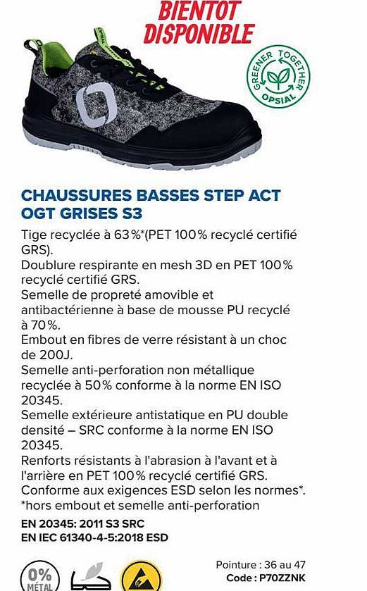 chaussures basses step act ogt grises s3