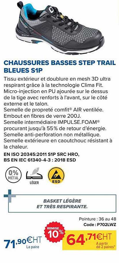 chaussures basses step trail bleues s1p
