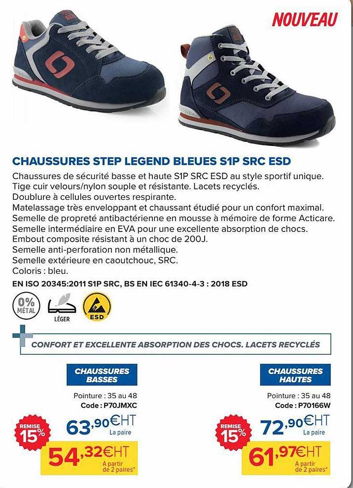 chaussures step legend bleues s1p src esd