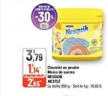 chocolat en poudre moins de sucres nesquik nestlé
