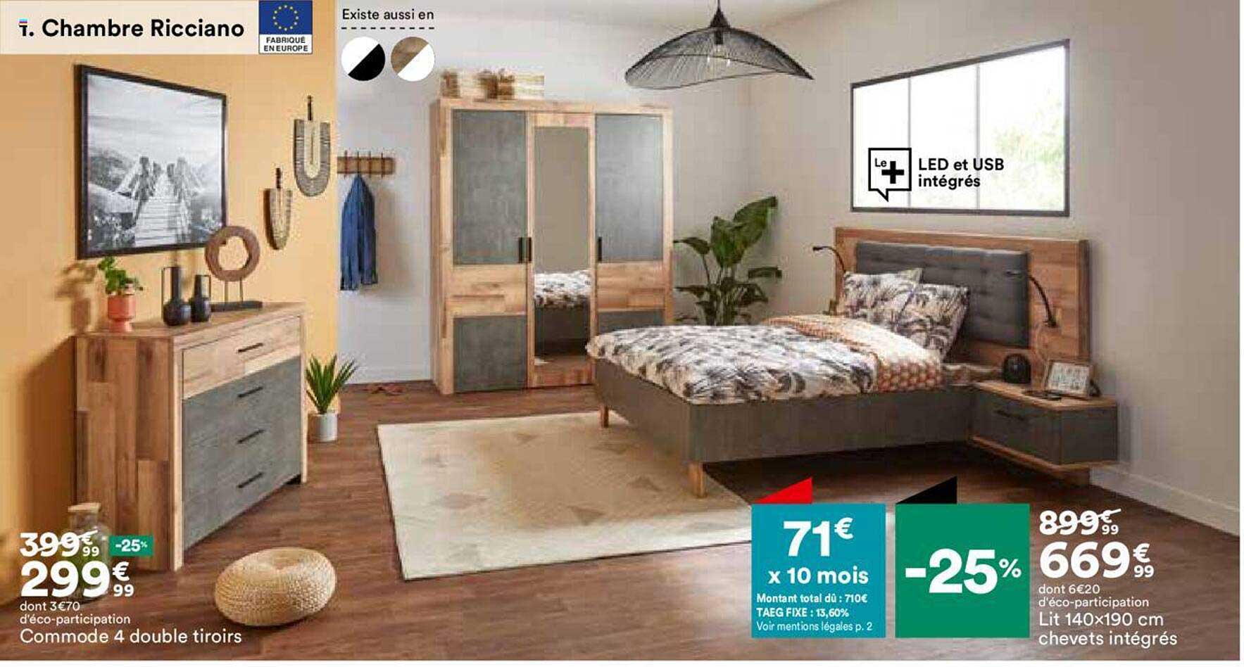 commode 4 double tiroirs lit 140x1490cm chevets intégrés