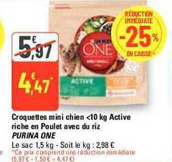 croquettes mini chien <10 kg active riche en poulet avec du riz purina one