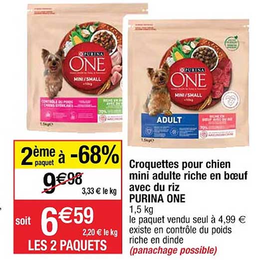 croquettes pour chien mini adulte riche en bœuf avec du riz purina one