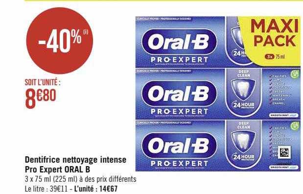dentifrice nettoyage intense pro expert oral b