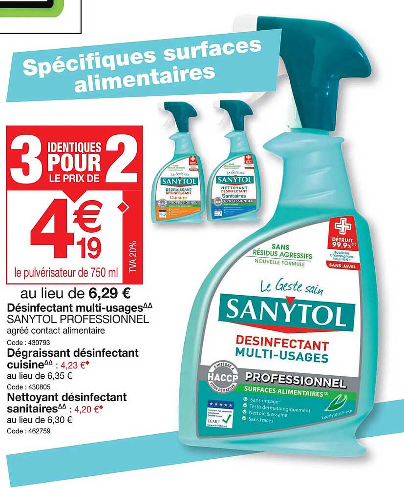 désinfectant multi-usages sanytol professionnel