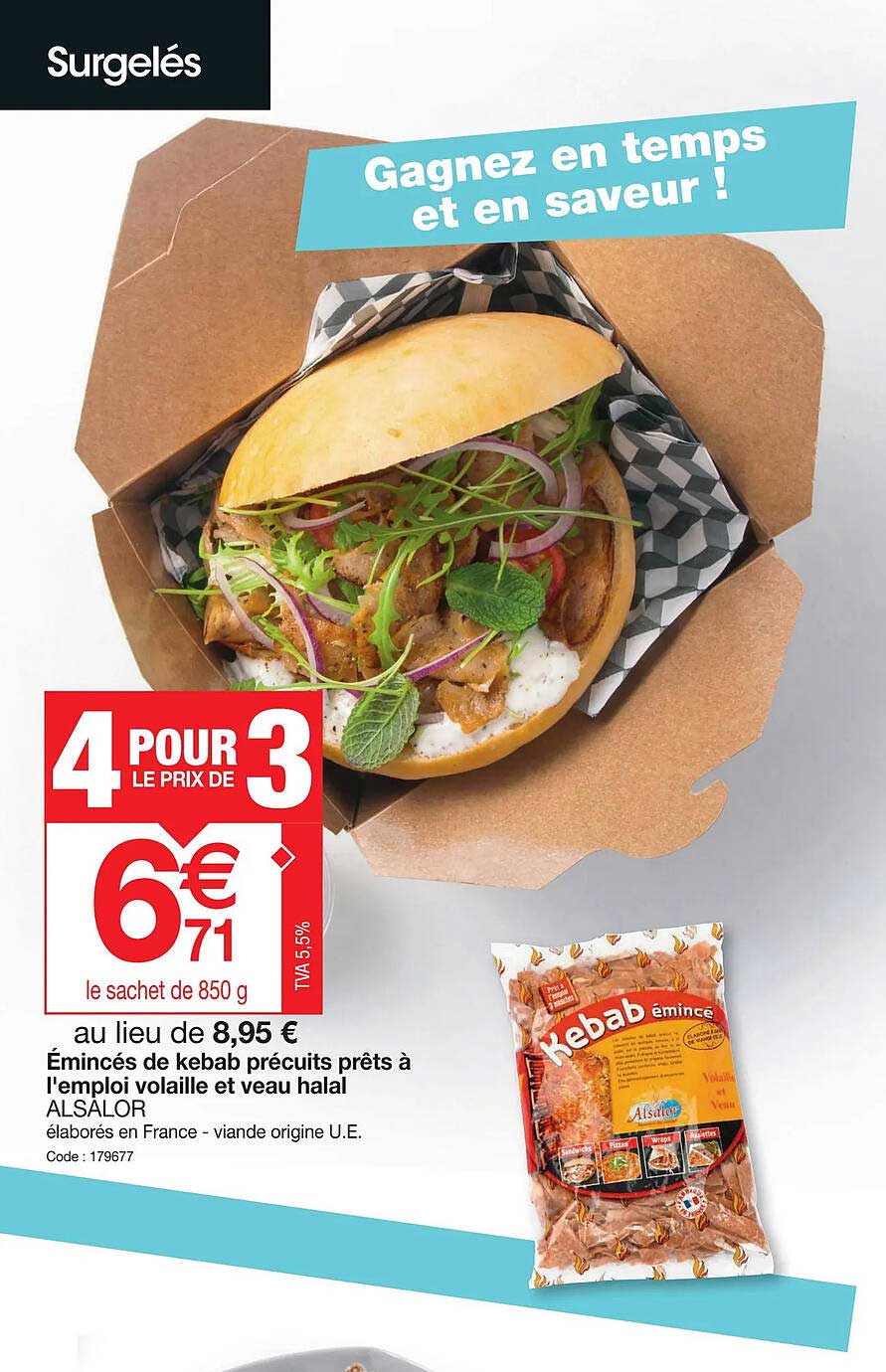 émincés de kebab précuits prêts à l'emploi volaille et veau halal alsalor