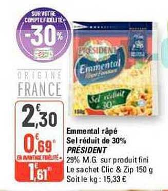 emmental râpé sel réduit de 30% président