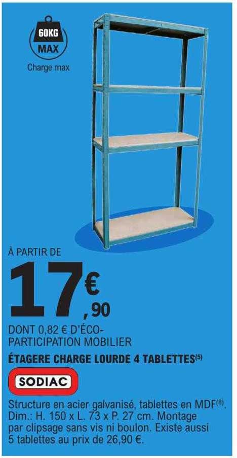 étagère charge lourde 4 tablettes sodiac