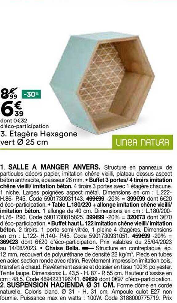 etagère hexagone vert ø 25cm