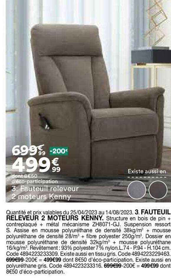fauteuil releveur 2 moteurs kenny