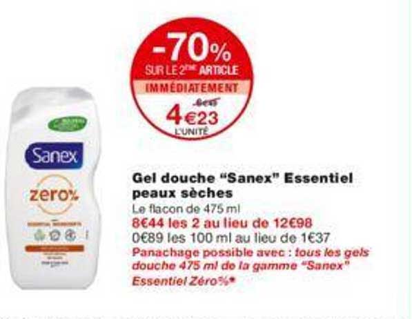 Gel Douceh "sanex" Essentiel Peaux Sèches