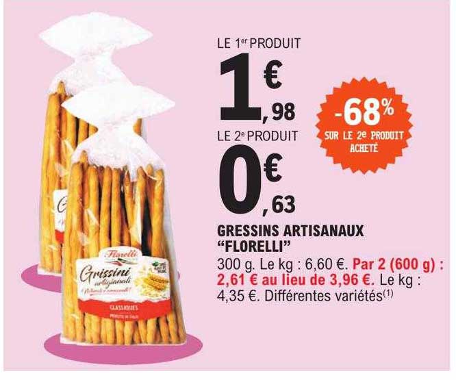 gressins artisanaux "florelli" -68% sur le 2e produit acheté