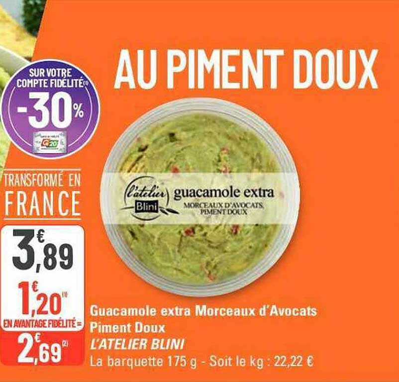 guacamole extra morceaux d'avocats piment doux l'atelier blini