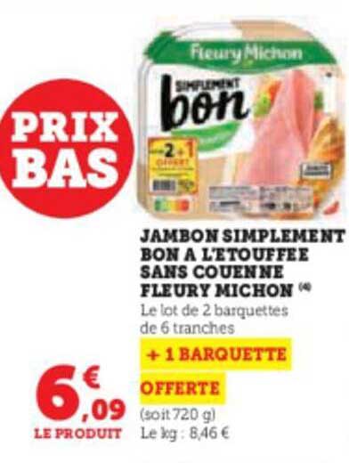 jambon simplement bon à l'étouffée sans couenne fleury michon