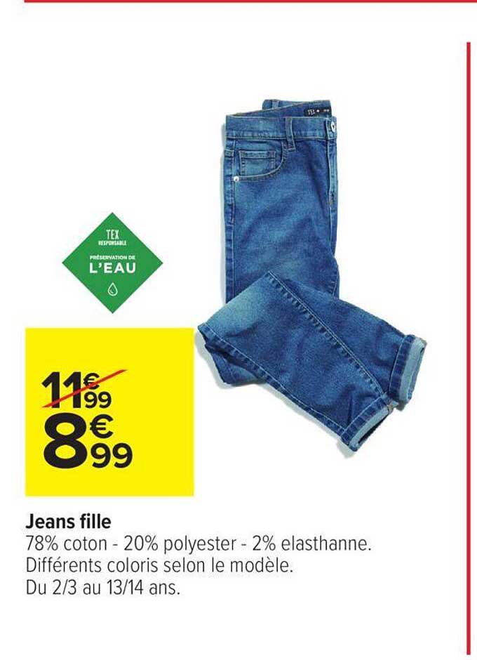 jeans fille tex l'eau