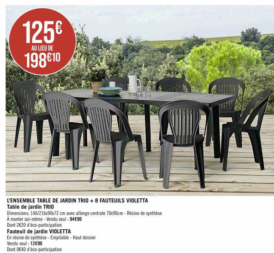 L'ensemble Table De Jardin Trio + 8 Fauteuils Violetta