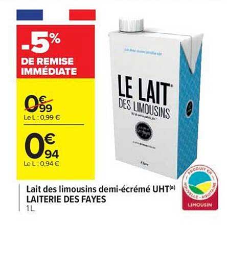 lait de limousins demi-écrémé uht laiterie des fayes