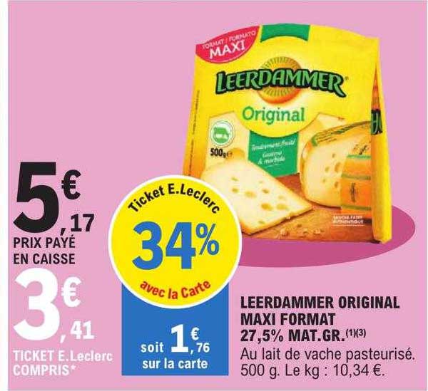 leerdammer original maxi format 27.5% mat gr