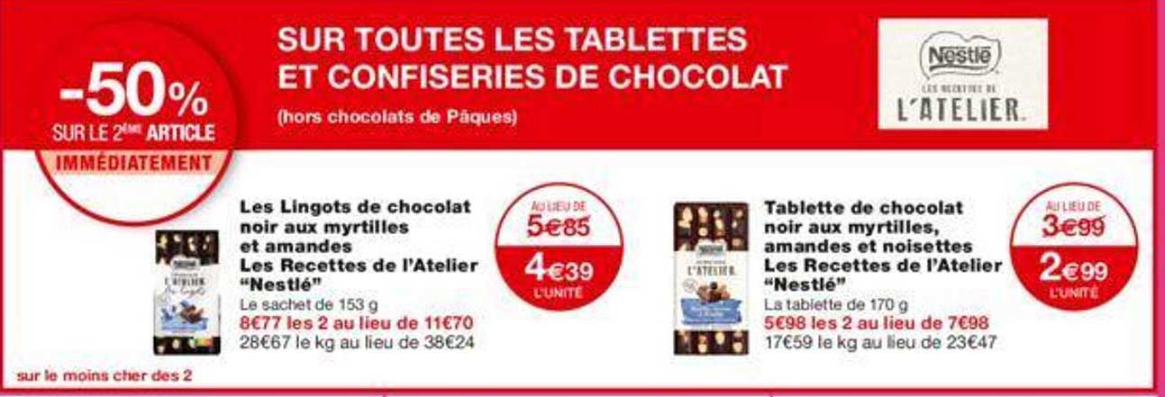 les lingots de chocolat noir aux myrtilles et amandes les recettes de l'atelier "nestlé", tablette de chocolat noir aux myrtilles, amandes et noisettes les recettes de l'atelier "nestlé"