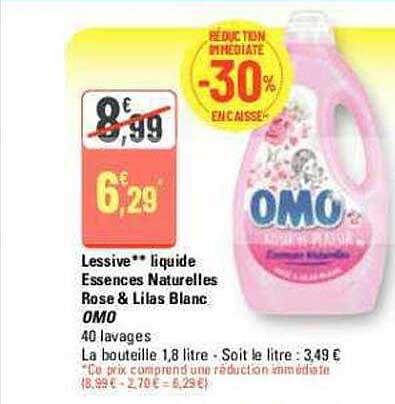 lessive liquide essences naturelles rose & lilas blanc omo
