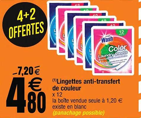 lingettes anti-transfert de couleur 4+2 offertes