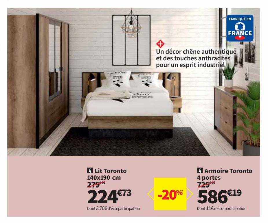 lit toronto 140x190 cm armoire toronto 4 portes